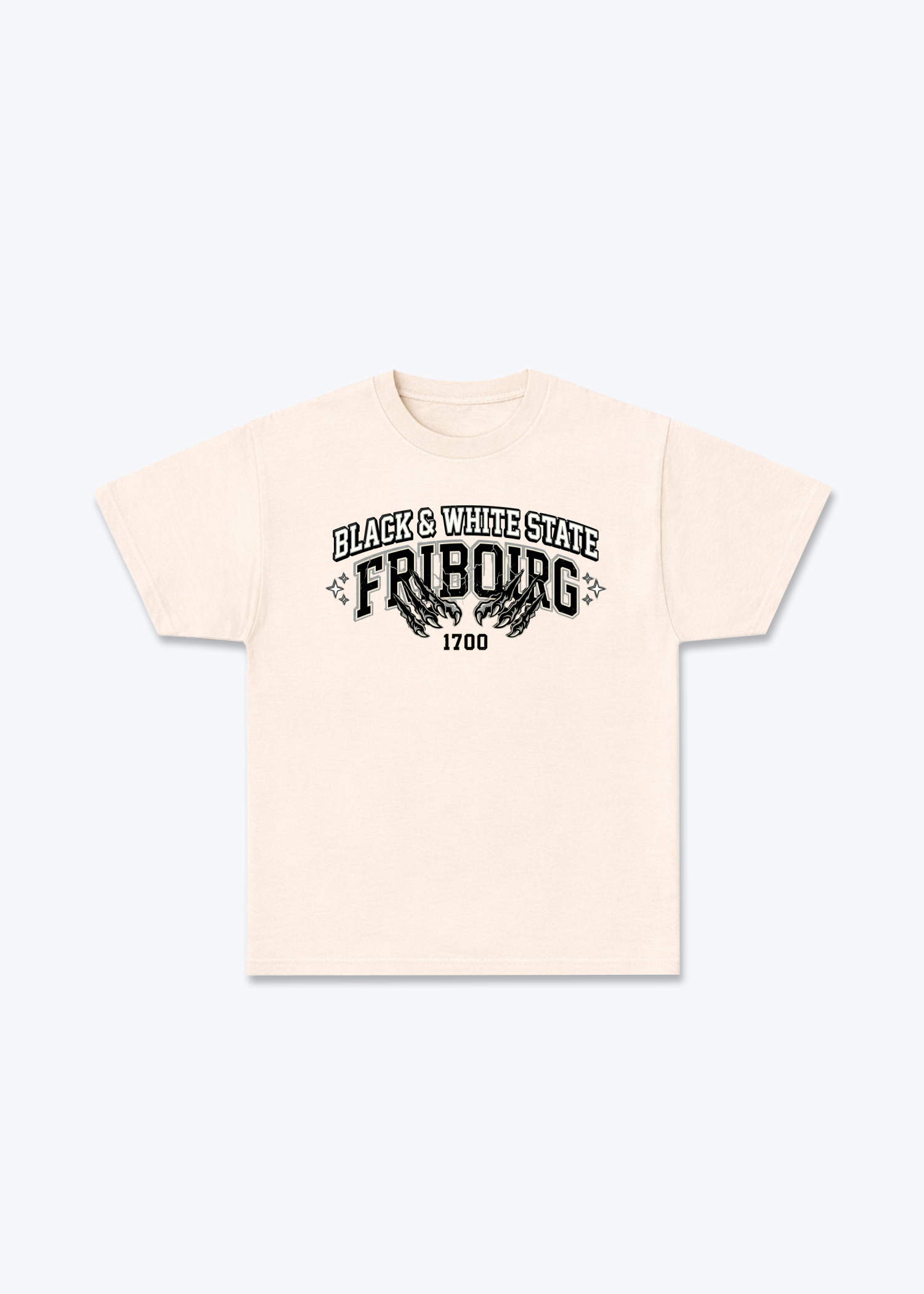 Fribourg Black & White Tee - Beige Front (Designed)