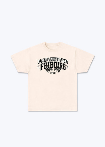 Fribourg Black & White Tee - Beige Front (Designed)