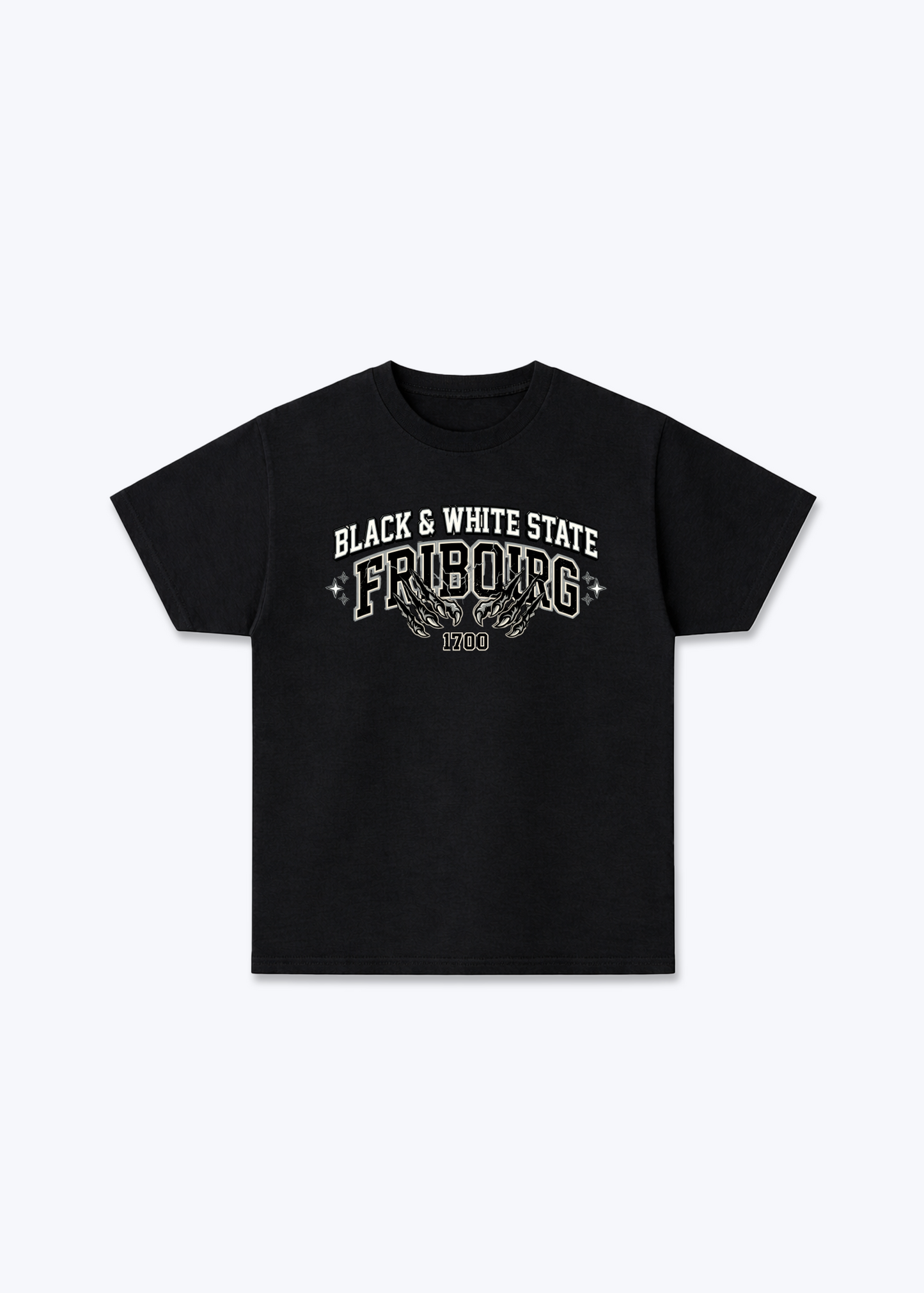 Fribourg Black & White Tee - Black Front (Designed)