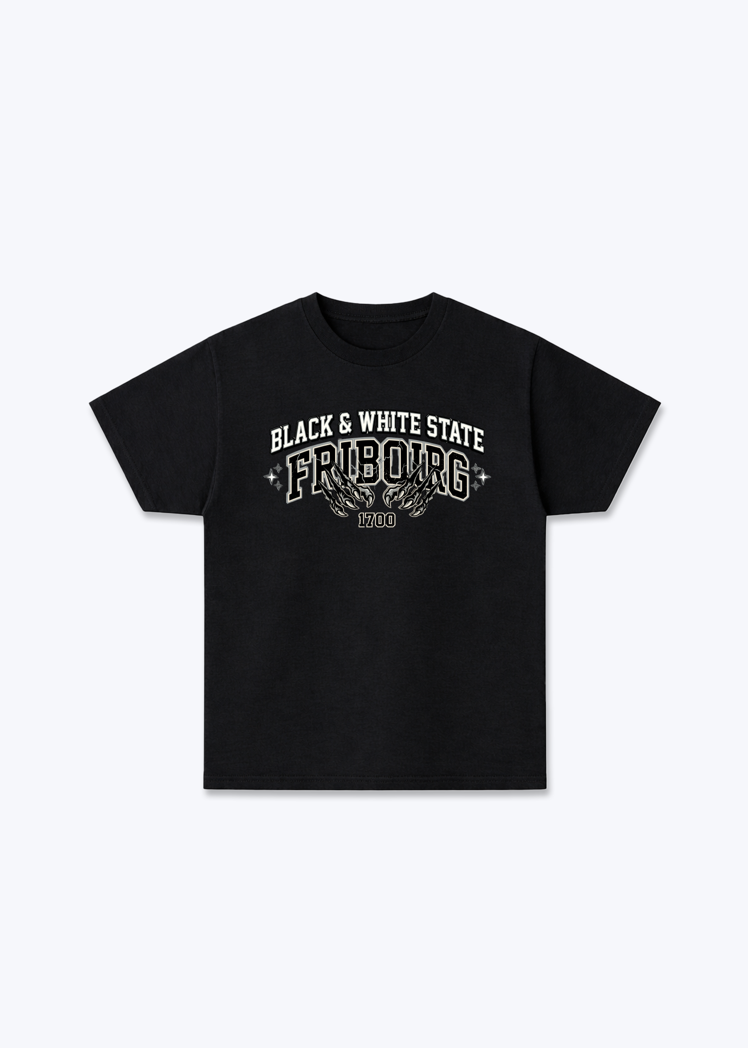 Fribourg Black & White Tee - Black Front (Designed)