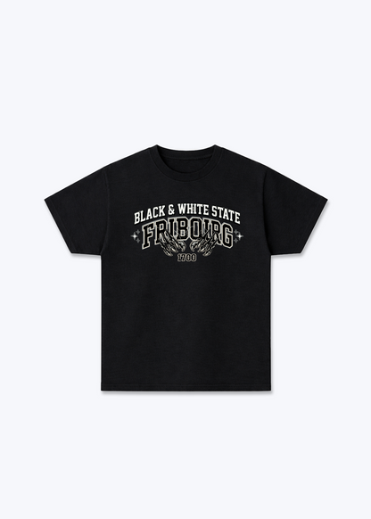 Fribourg Black & White Tee - Black Front (Designed)