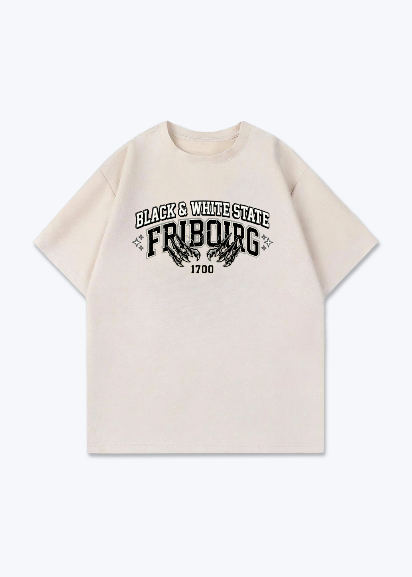 Fribourg Black & White Tee - Beige Front (Designed)