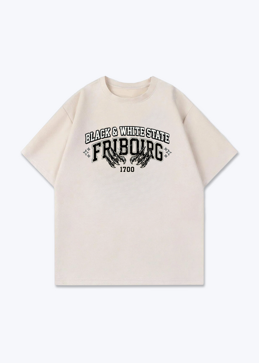 Fribourg Black & White Tee - Beige Front (Designed)