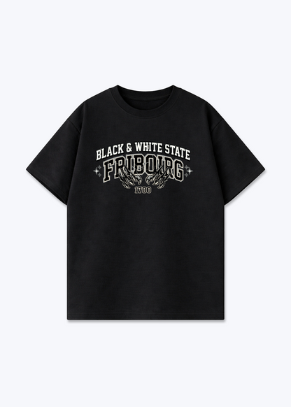 Fribourg Black & White Tee - Black Front (Designed)