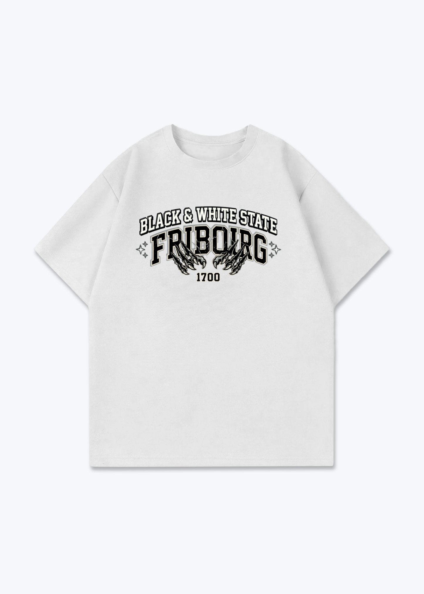 Fribourg Black & White Tee - White Front (Designed)