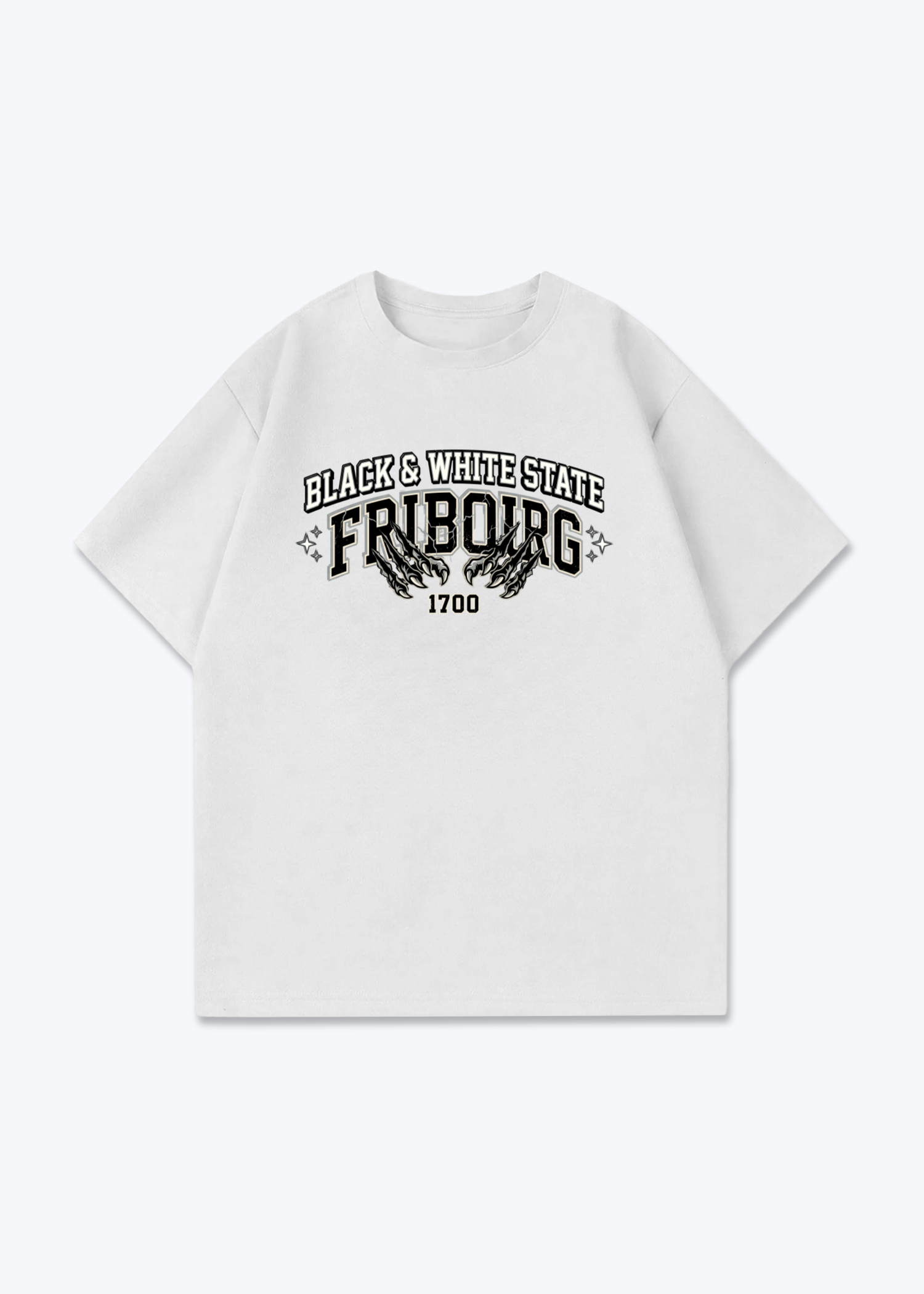 Fribourg Black & White Tee - White Front (Designed)