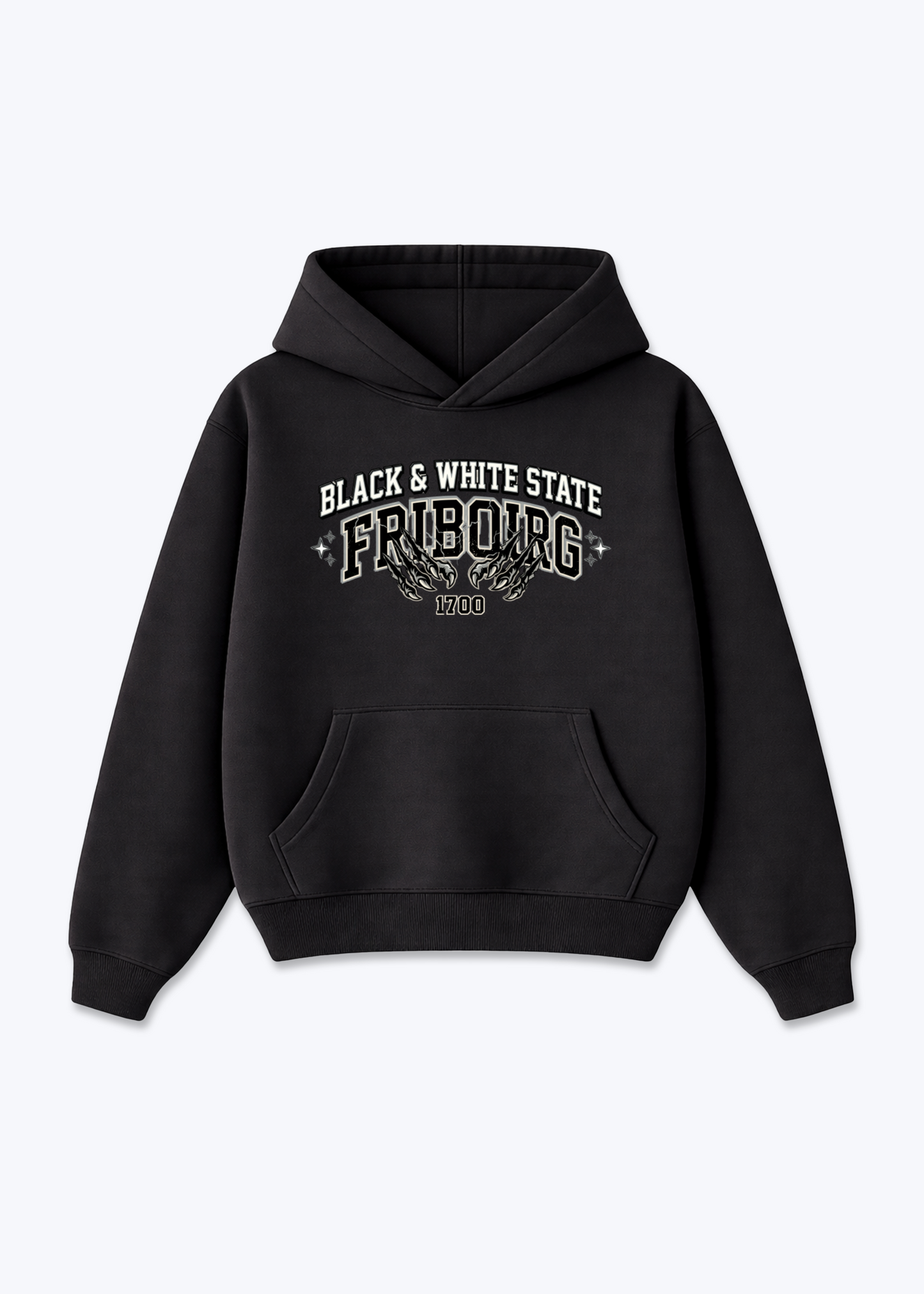 Fribourg Black & White Tee - Black Front (Designed)