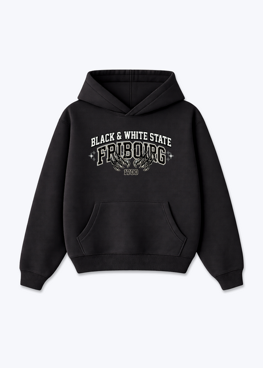 Fribourg Black & White Tee - Black Front (Designed)