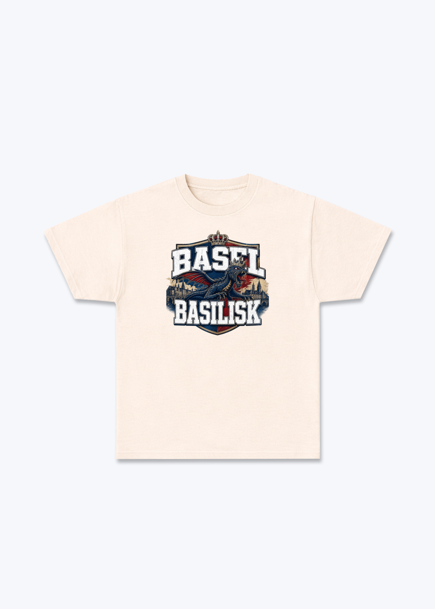 Basel Basilisk Tee - Beige Front (Designed)
