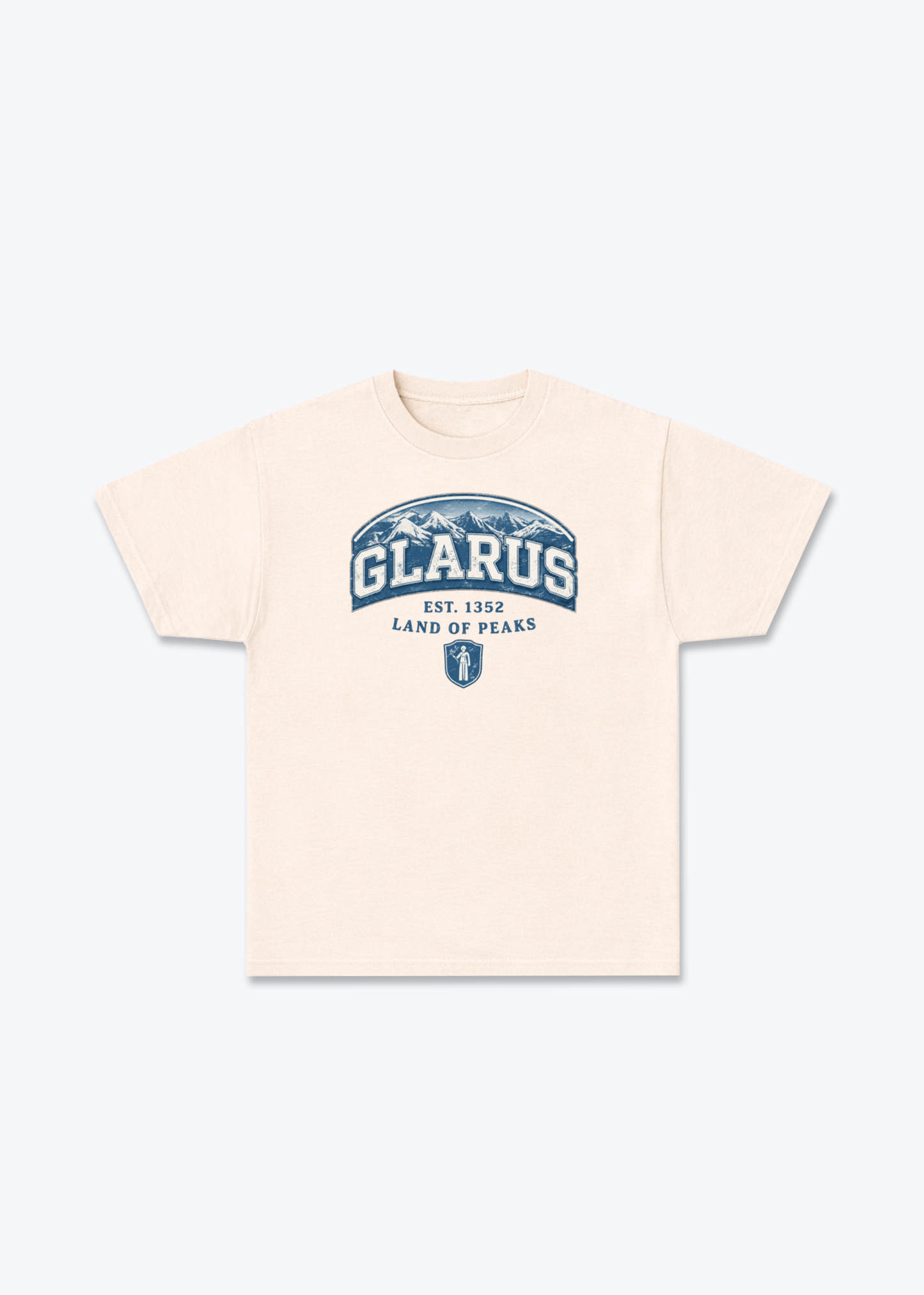 Glarus Land of Peaks Tee - Beige Front (Designed)
