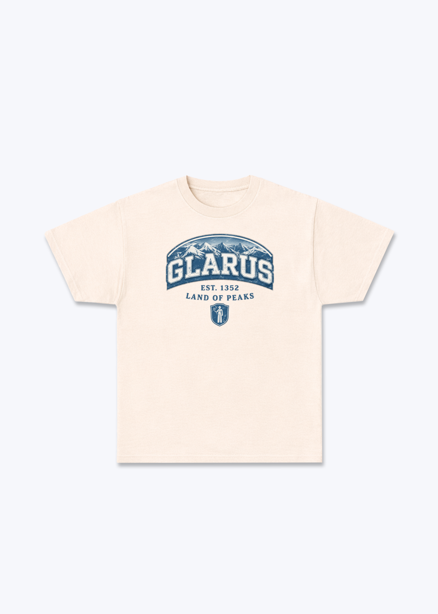 Glarus Land of Peaks Tee - Beige Front (Designed)