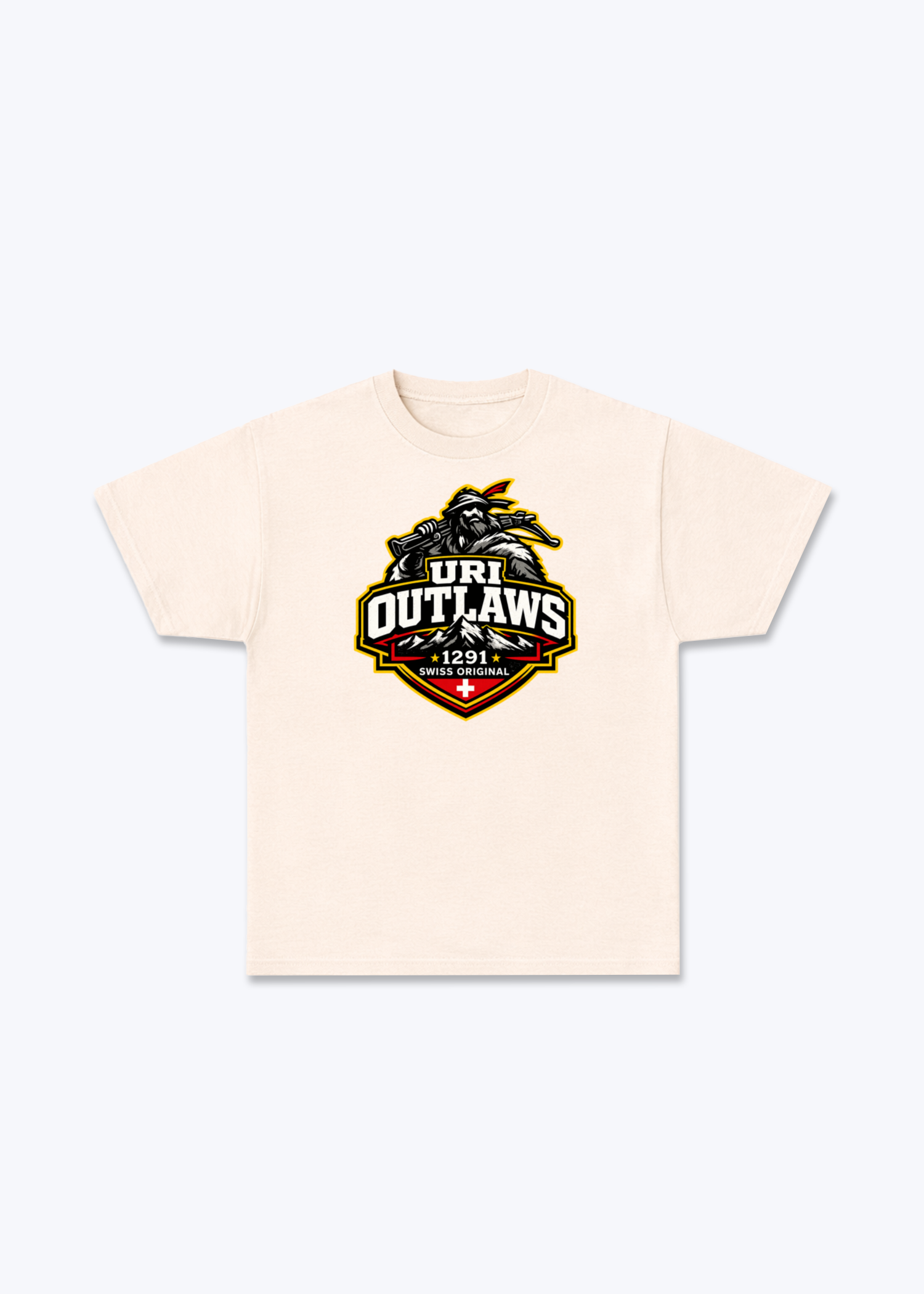 Uri Swiss Original Tee - Beige Front (Designed)