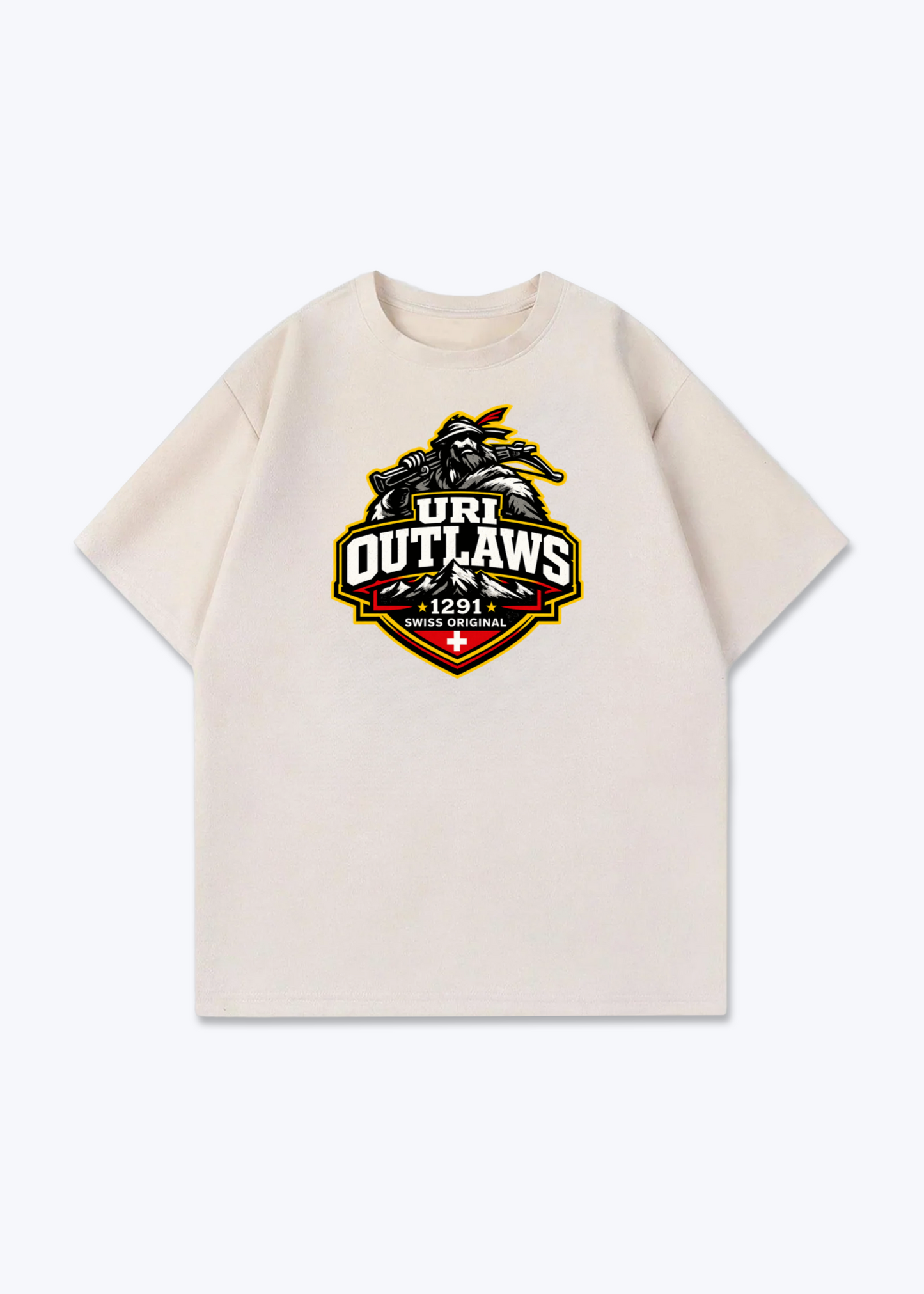Uri Swiss Original Tee - Beige Front (Designed)