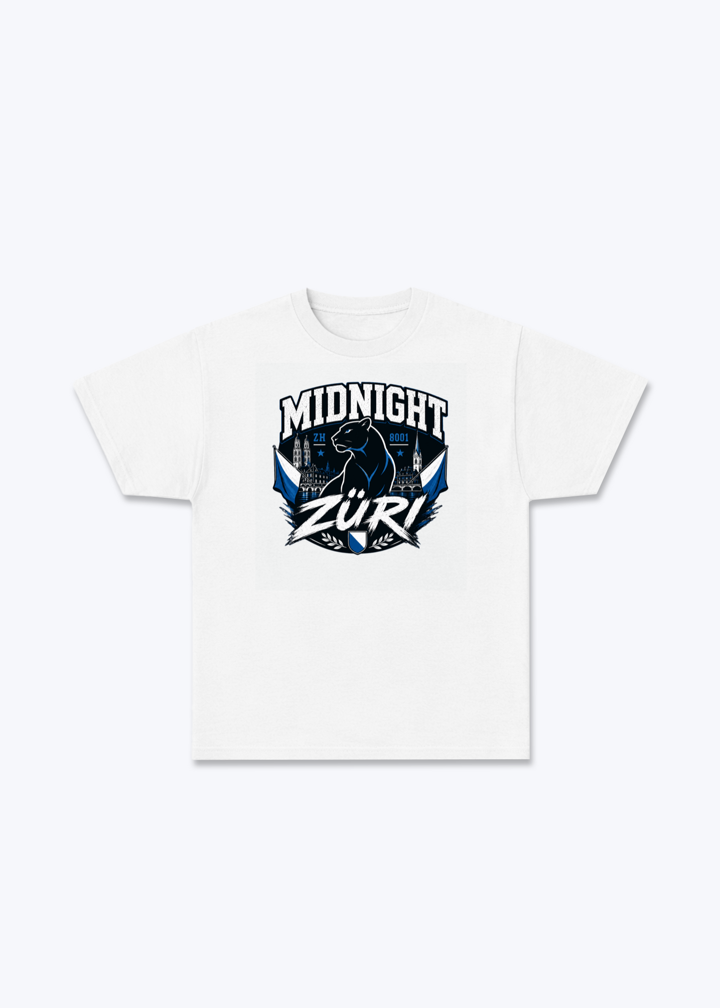 Zürich Midnight Panther Tee - White Front (Designed)