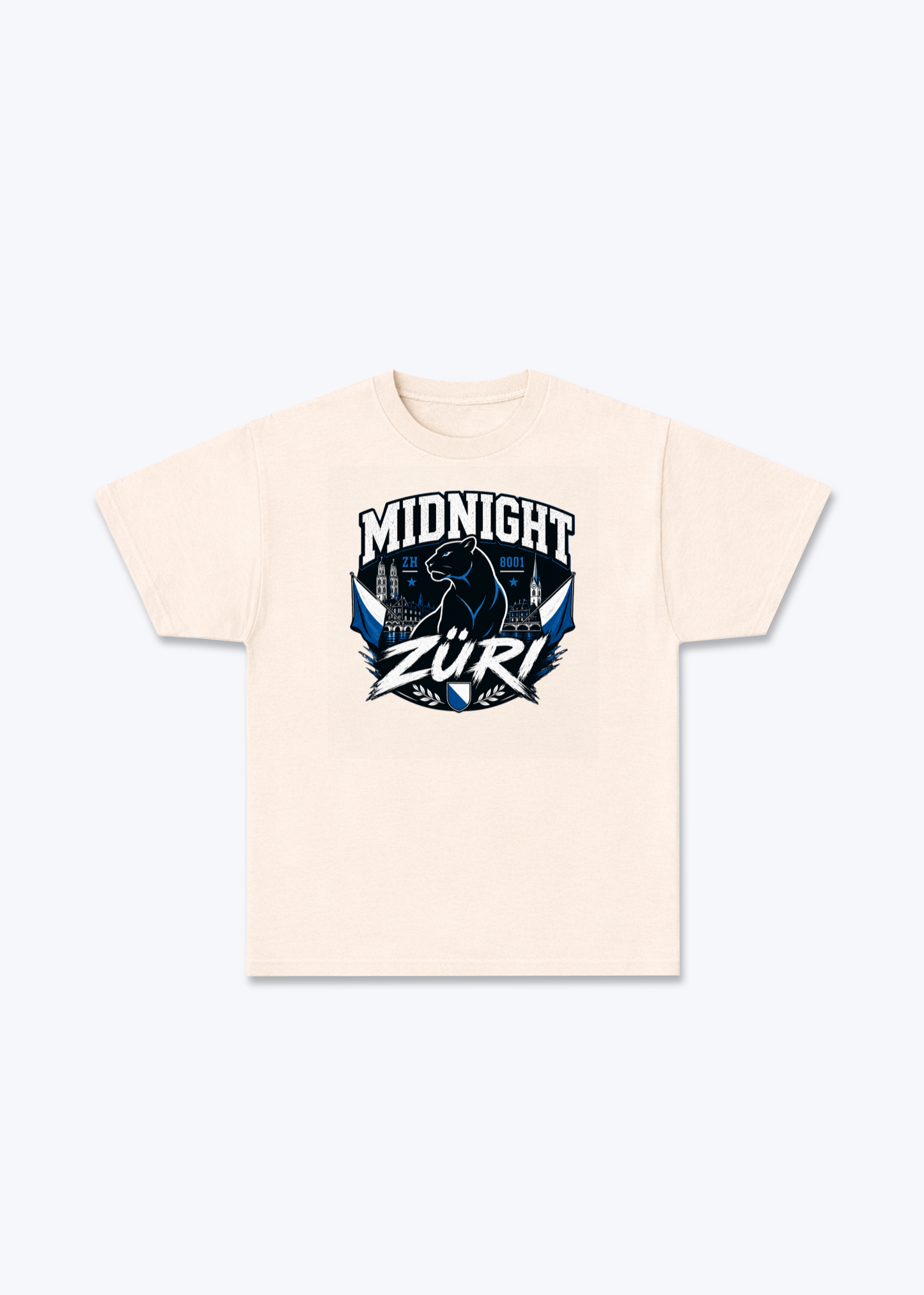 Zürich Midnight Panther Tee - Beige Front (Designed)