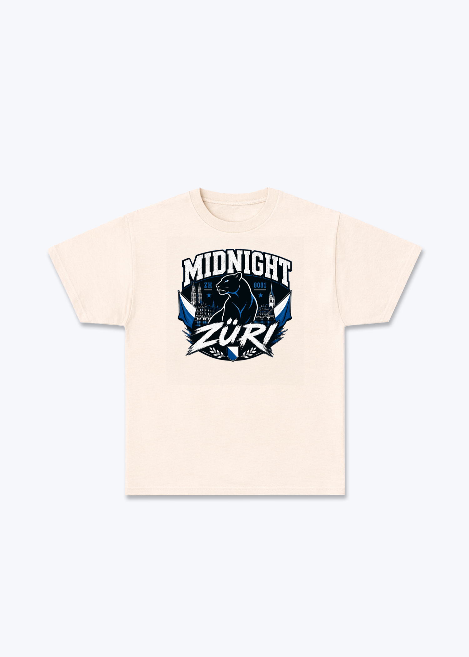 Zürich Midnight Panther Tee - Beige Front (Designed)