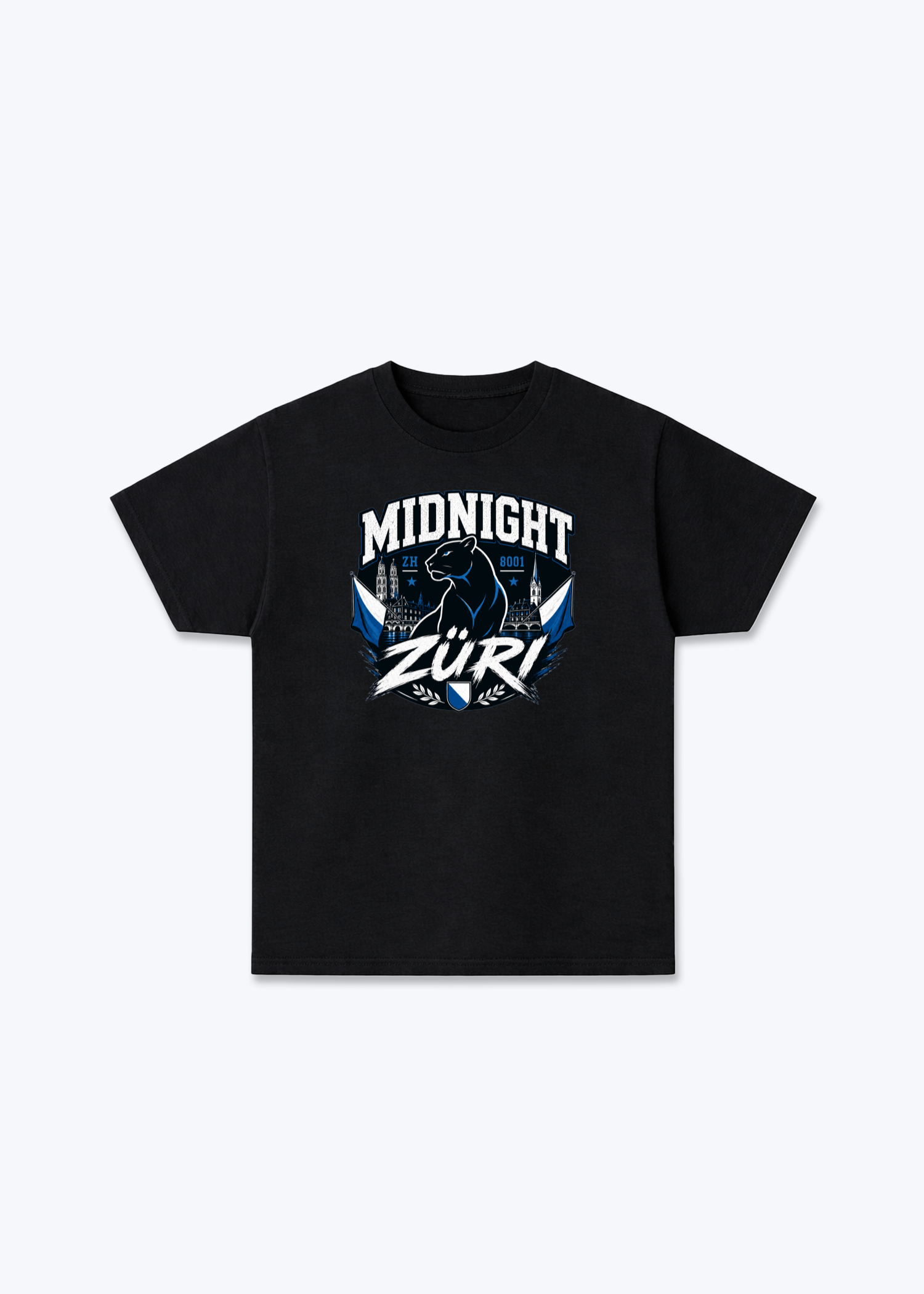 Zürich Midnight Panther Tee - Black Front (Designed)
