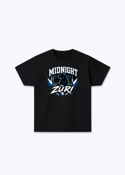 Zürich Midnight Panther Tee - Black Front (Designed)