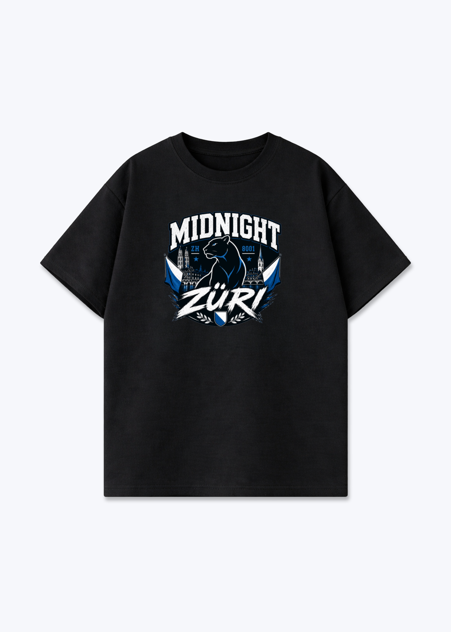 Zürich Midnight Panther Tee - Black Front (Designed)