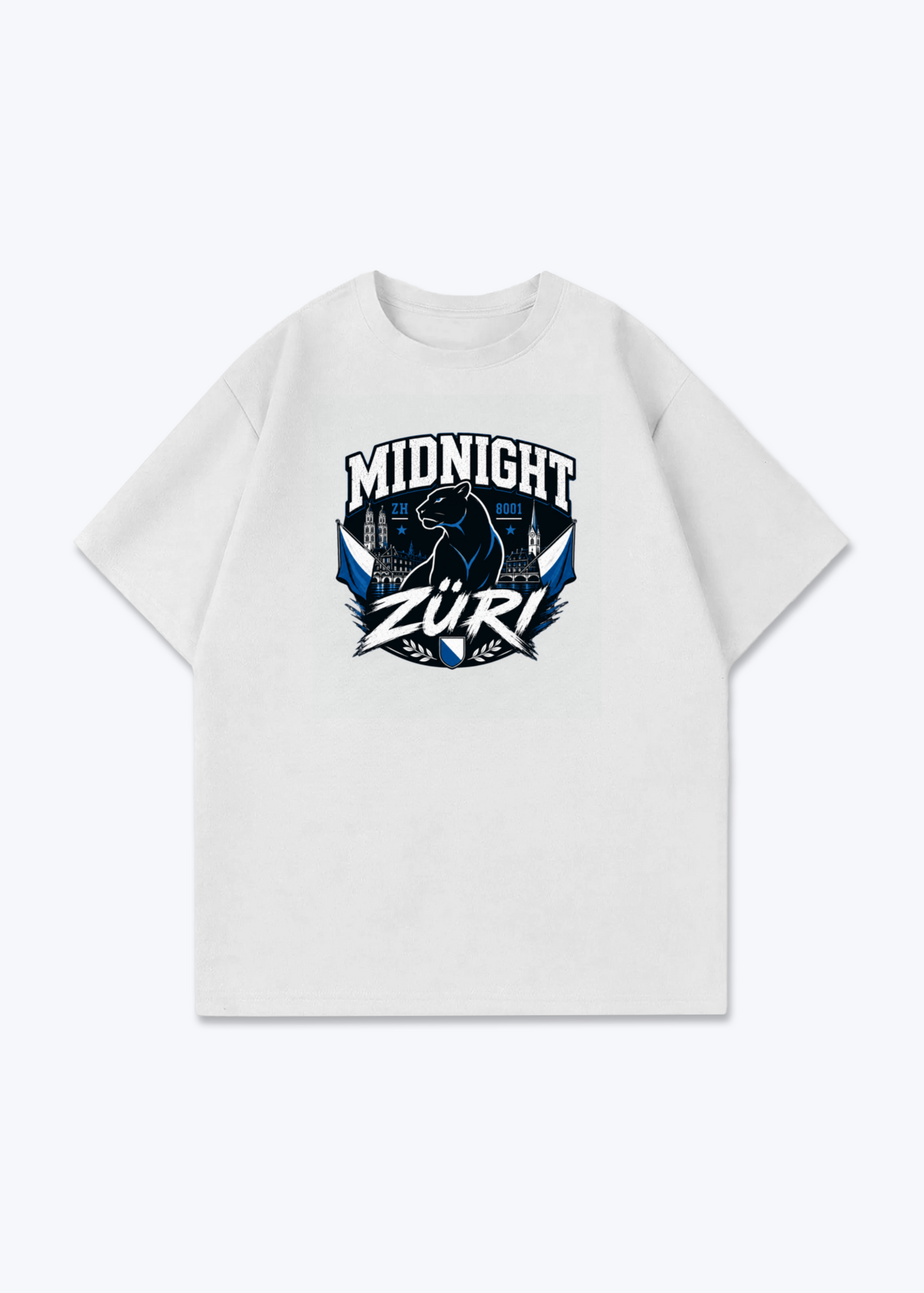 Zürich Midnight Panther Tee - White Front (Designed)