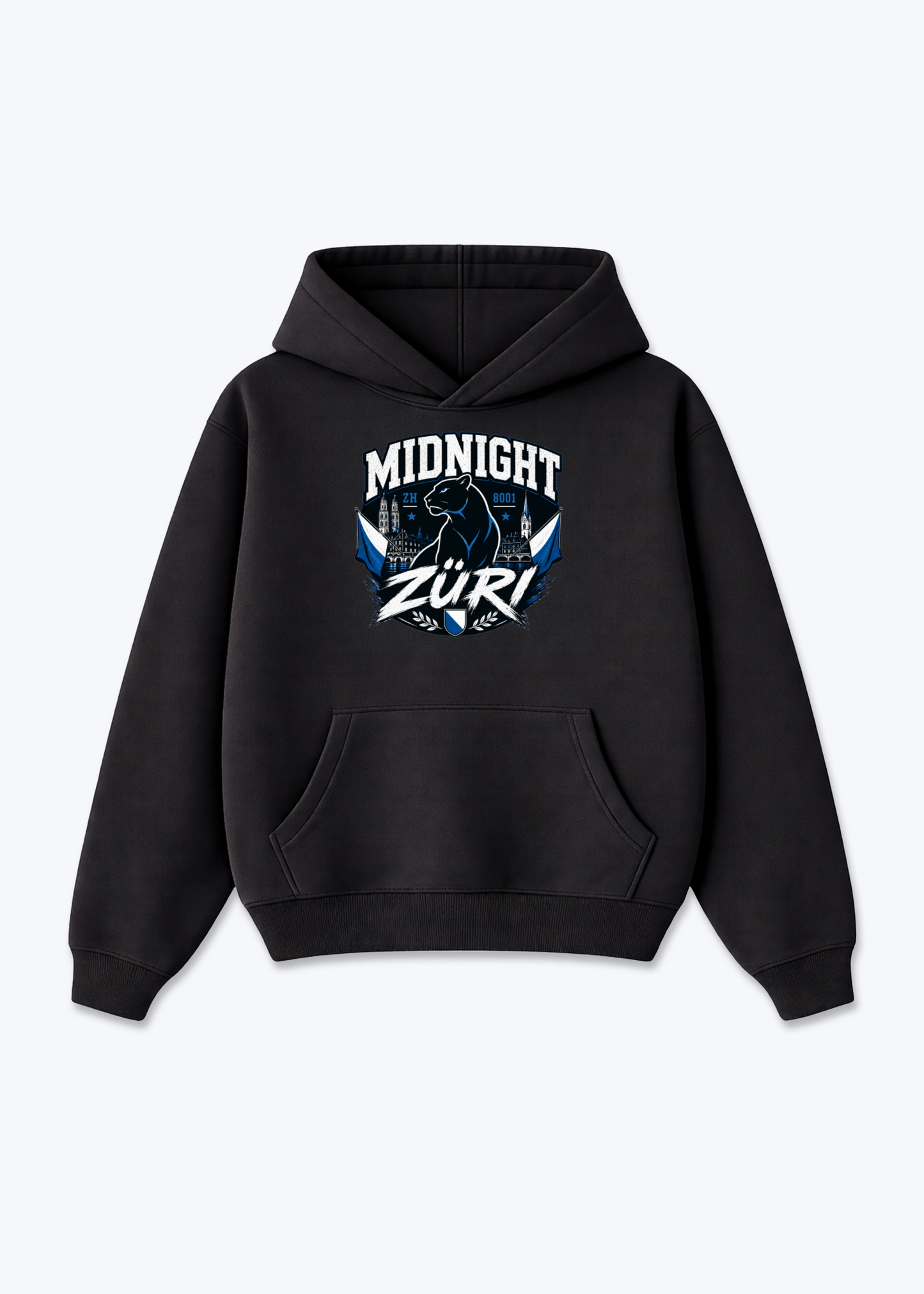 Zürich Midnight Panther Tee - Black Front (Designed)
