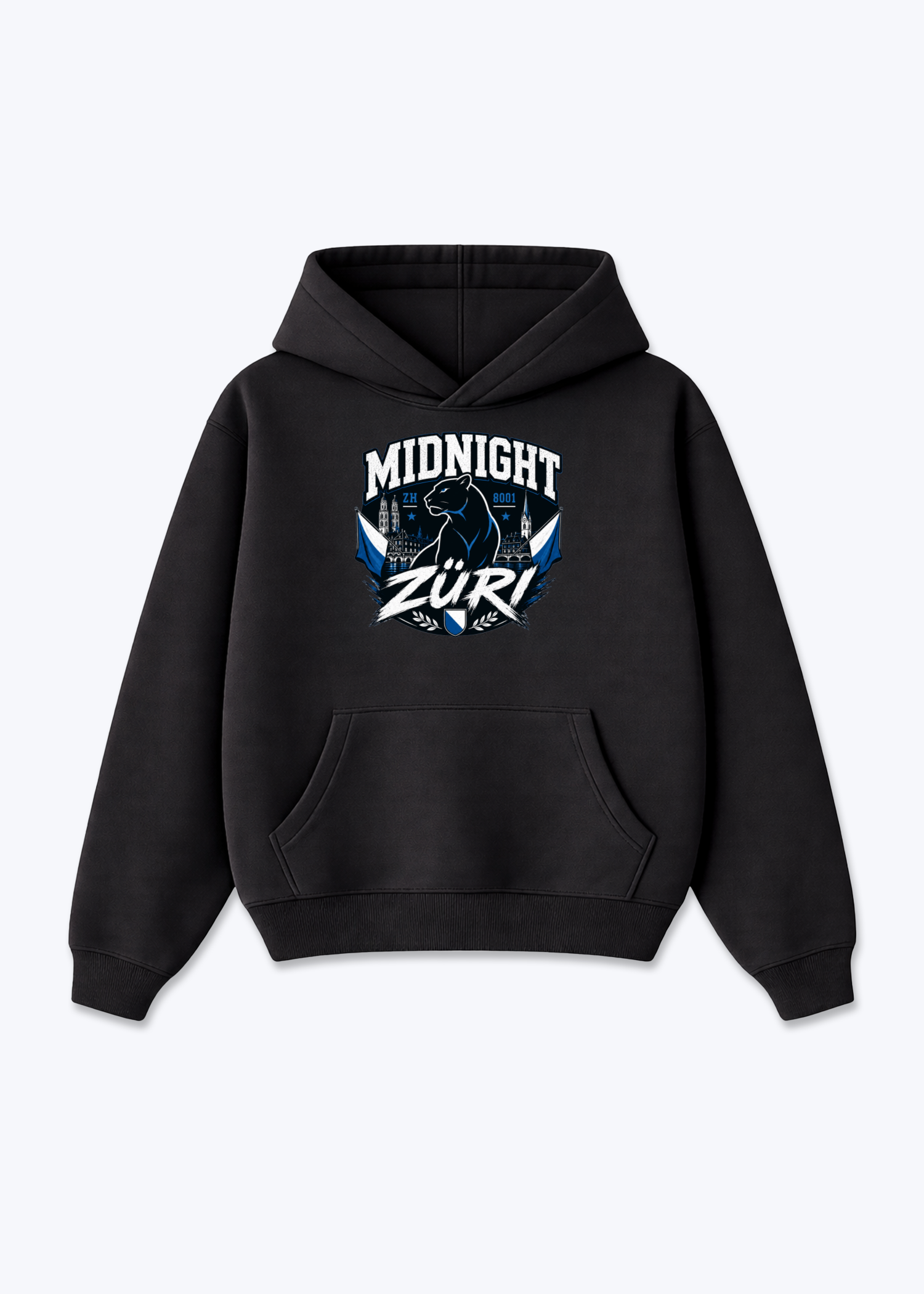 Zürich Midnight Panther Tee - Black Front (Designed)