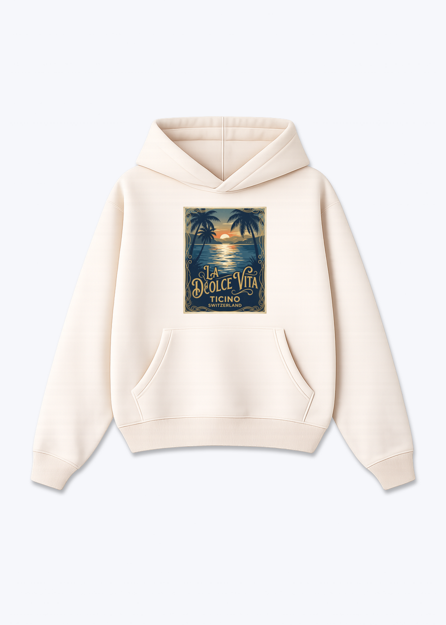 Tessin La Dolce Vita Hoodie - Beige Front (Designed)