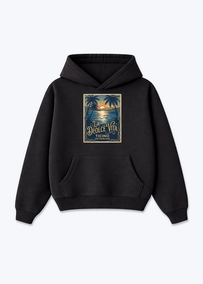 Tessin La Dolce Vita Hoodie - Black Front (Designed)