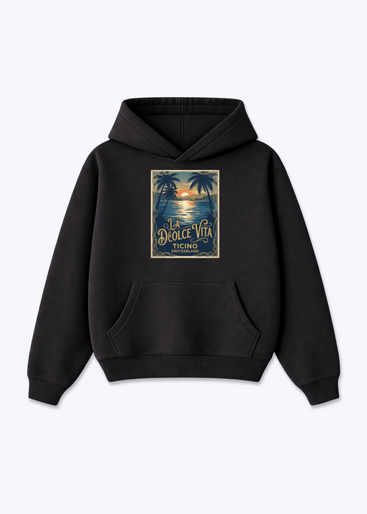 Tessin La Dolce Vita Hoodie - Black Front (Designed)