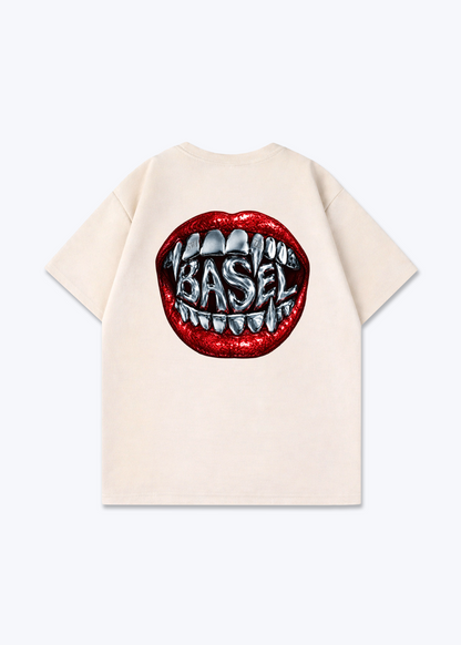 Basel Metallic Oversized T-Shirt - Beige Back (Designed)