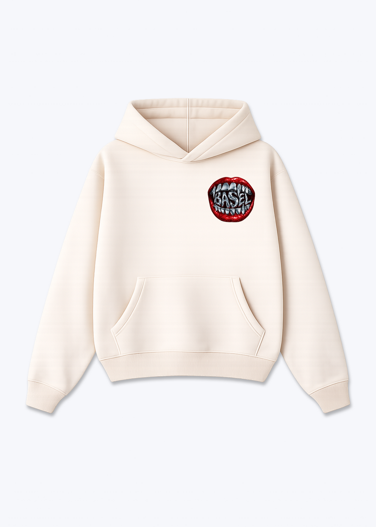 Basel Metallic Oversized Hoodie - Beige Front (Designed)