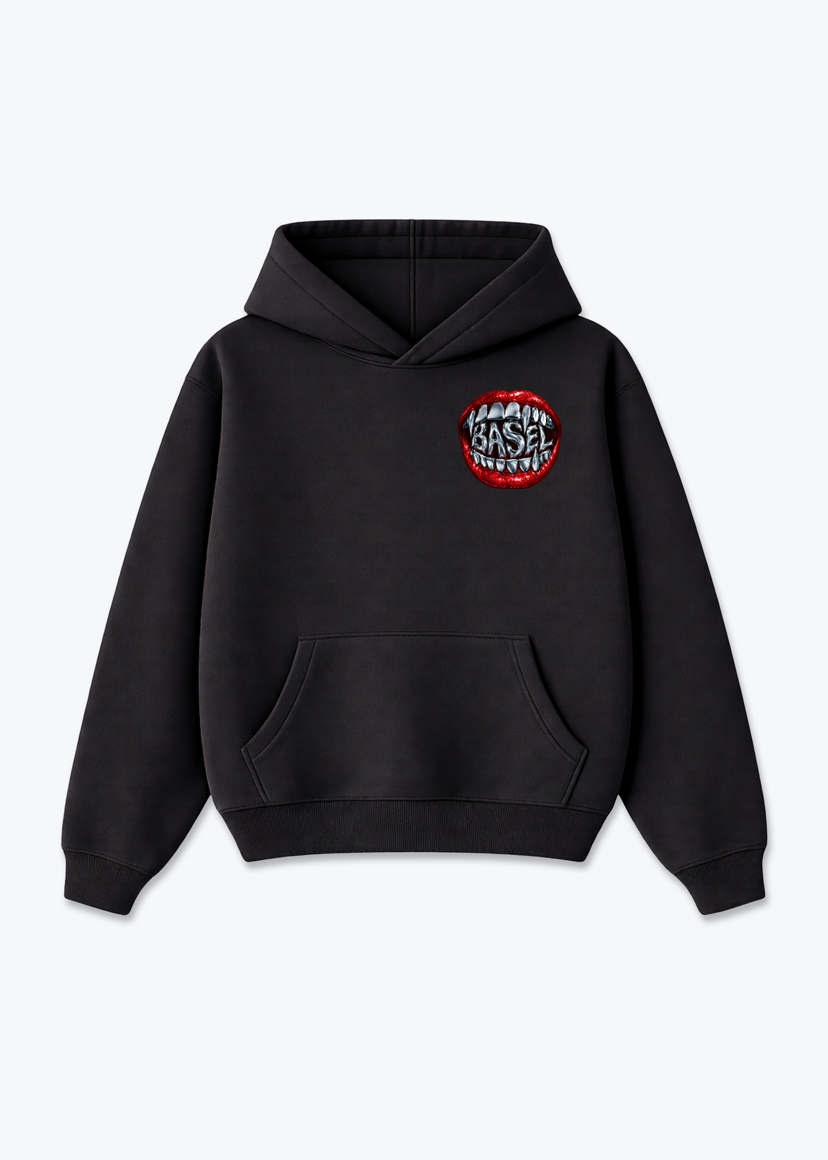 Basel Metallic Oversized Hoodie - Black Front (Designed)
