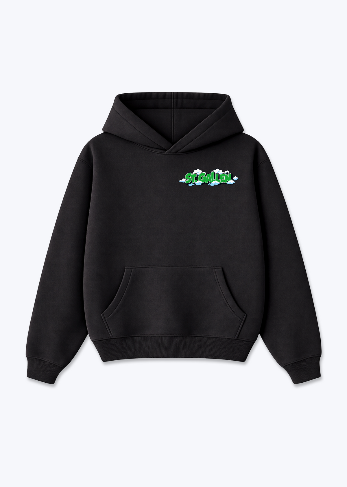 St.Gallen Clouds Oversized Hoodie - Black Front (Designed)