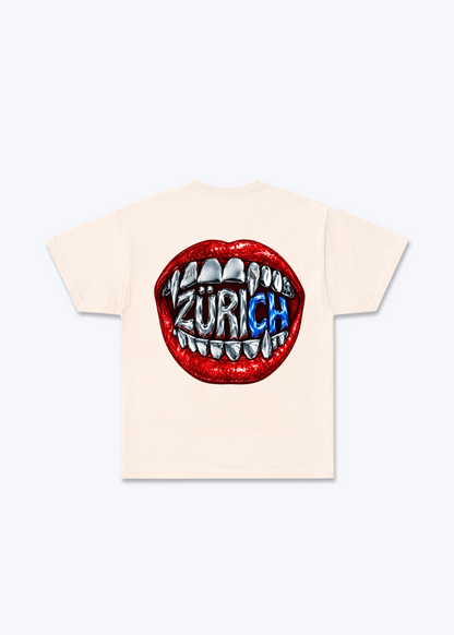 Zürich Lips Basic T-Shirt - Beige Back (Designed)