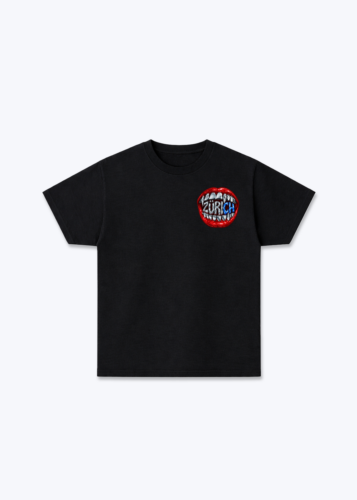 Zürich Lips Basic T-Shirt - Black Front (Designed)
