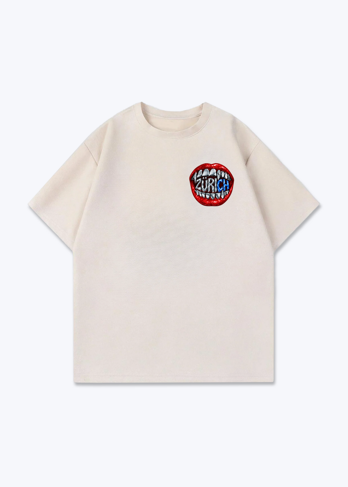 Zürich Lips Oversized T-Shirt - Beige Front (Designed)