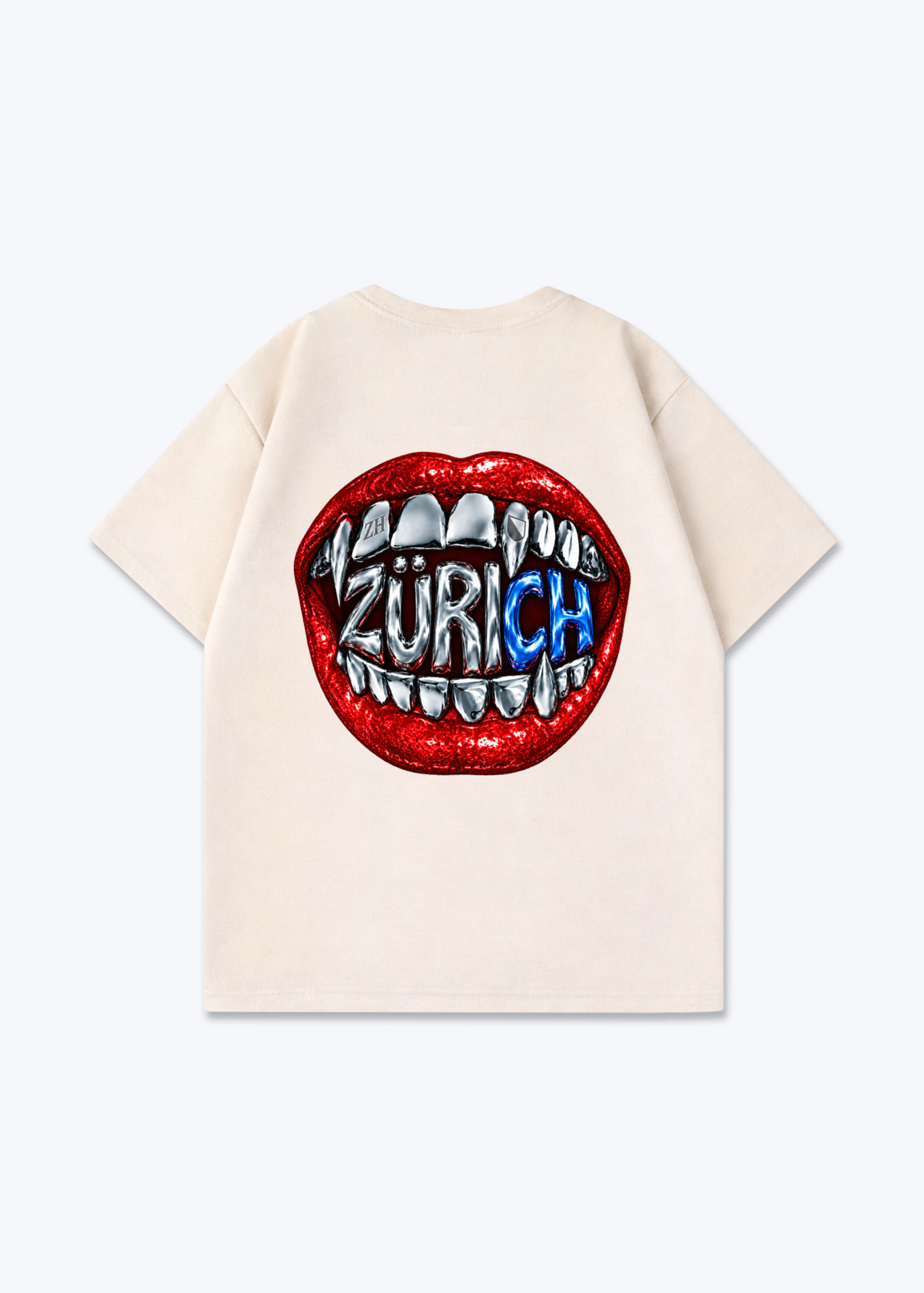 Zürich Lips Oversized T-Shirt - Beige Back (Designed)