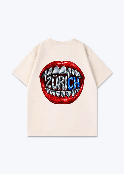 Zürich Lips Oversized T-Shirt - Beige Back (Designed)