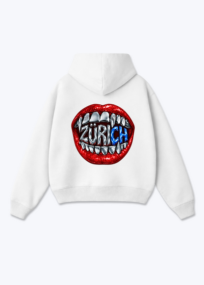 Zürich Lips Oversized Hoodie - White Back (Designed)