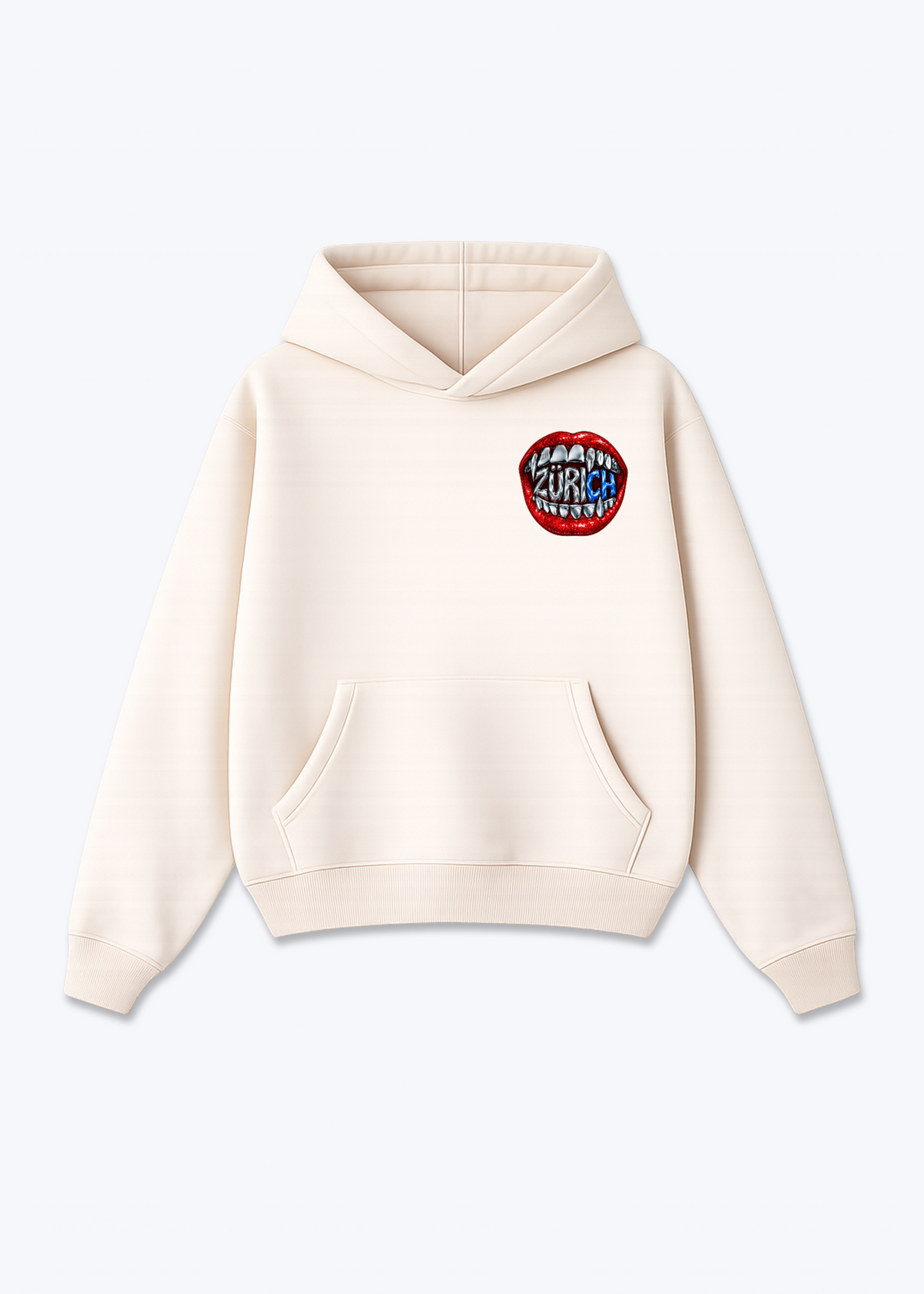Zürich Lips Oversized Hoodie - Beige Front (Designed)