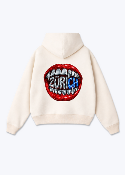 Zürich Lips Oversized Hoodie - Beige Back (Designed)