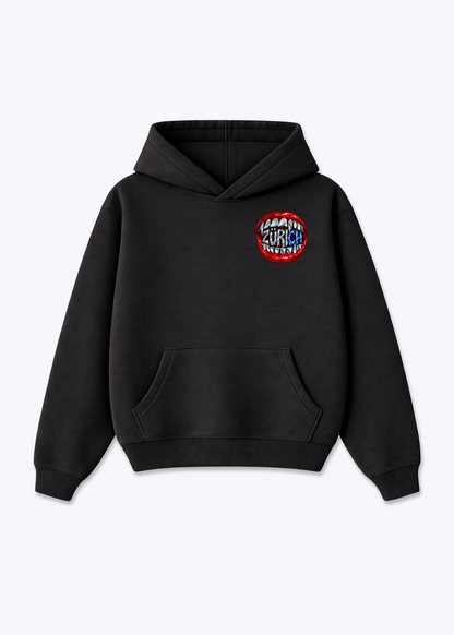 Zürich Lips Oversized Hoodie - Black Front (Designed)