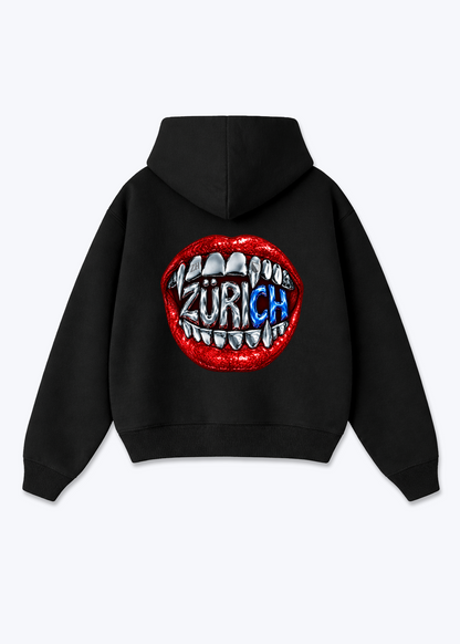 Zürich Lips Oversized Hoodie - Black Back (Designed)