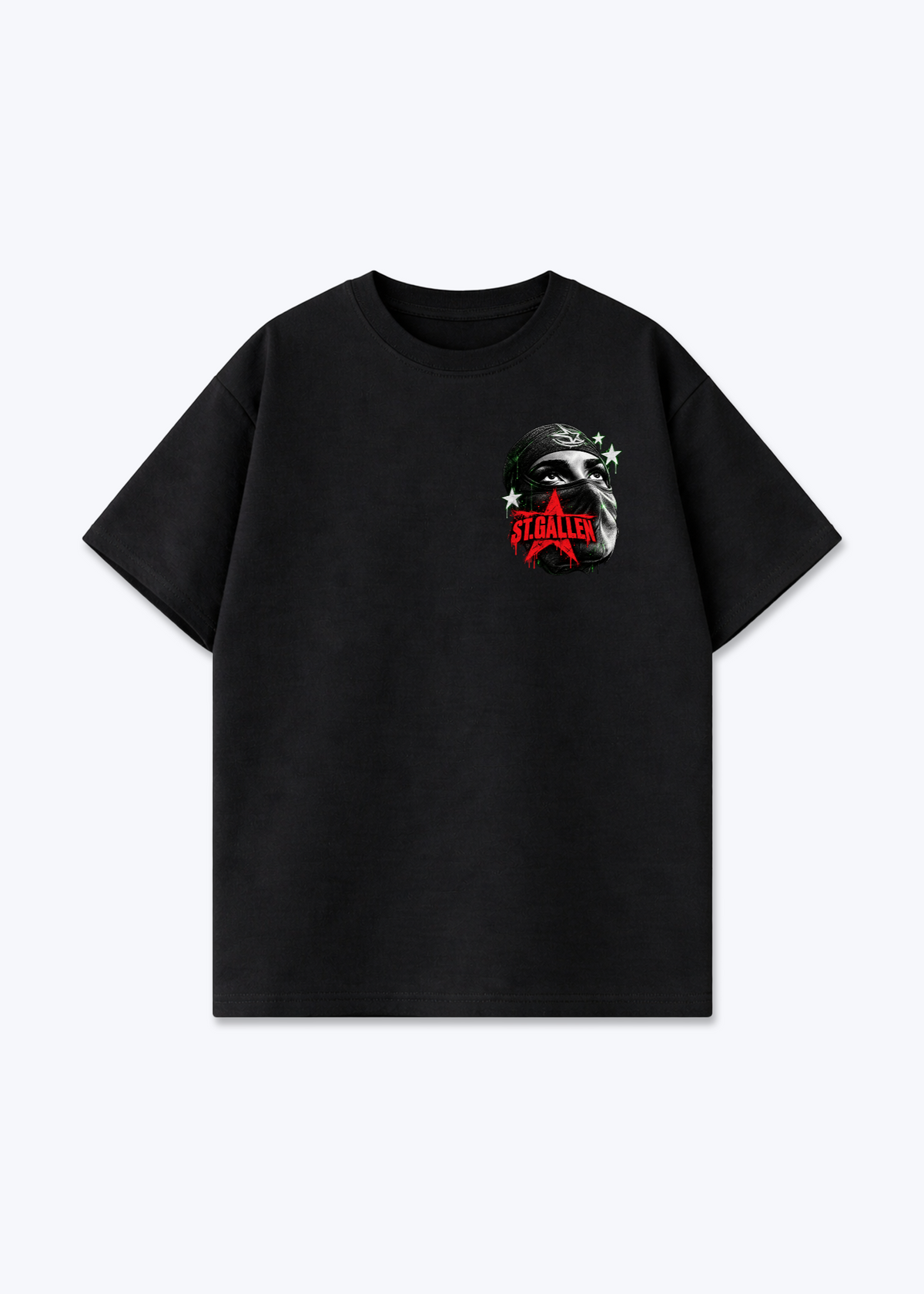 St.Gallen Mask Oversized T-Shirt - Black Front (Designed)