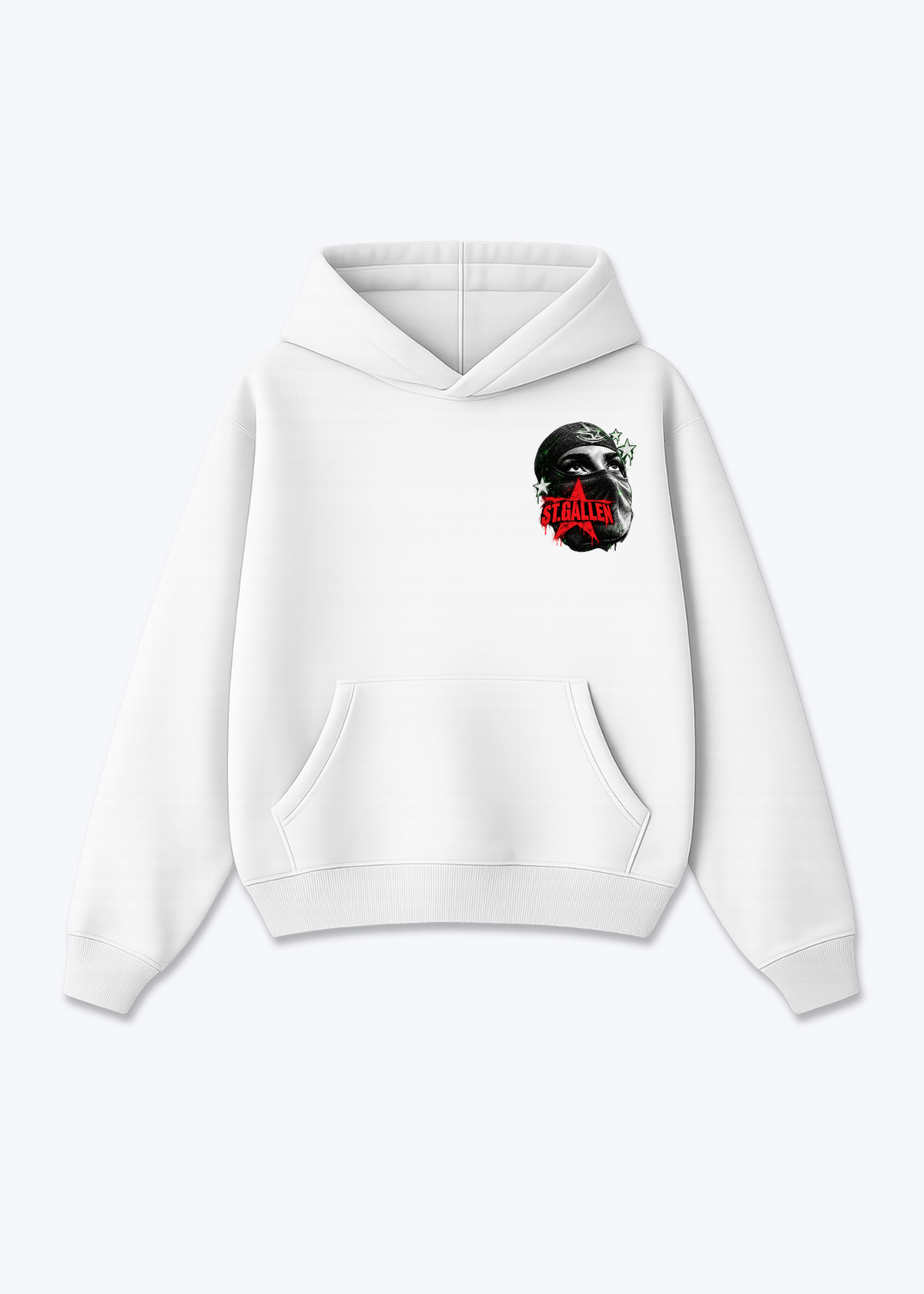 St.Gallen Mask Oversized Hoodie - White Front (Designed)