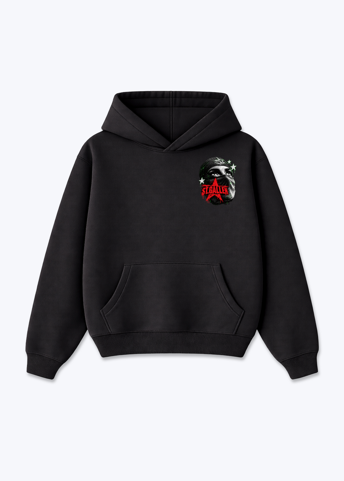 St.Gallen Mask Oversized Hoodie - Black Front (Designed)