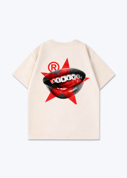Gèneve Teeth Oversized T-Shirt - Beige Back (Designed)