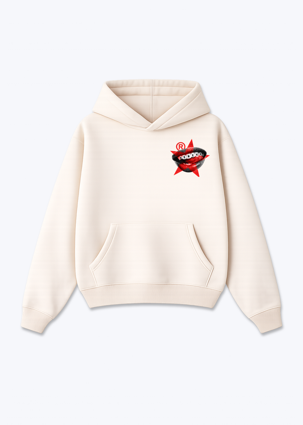Gèneve Teeth Oversized Hoodie - Beige Front (Designed)