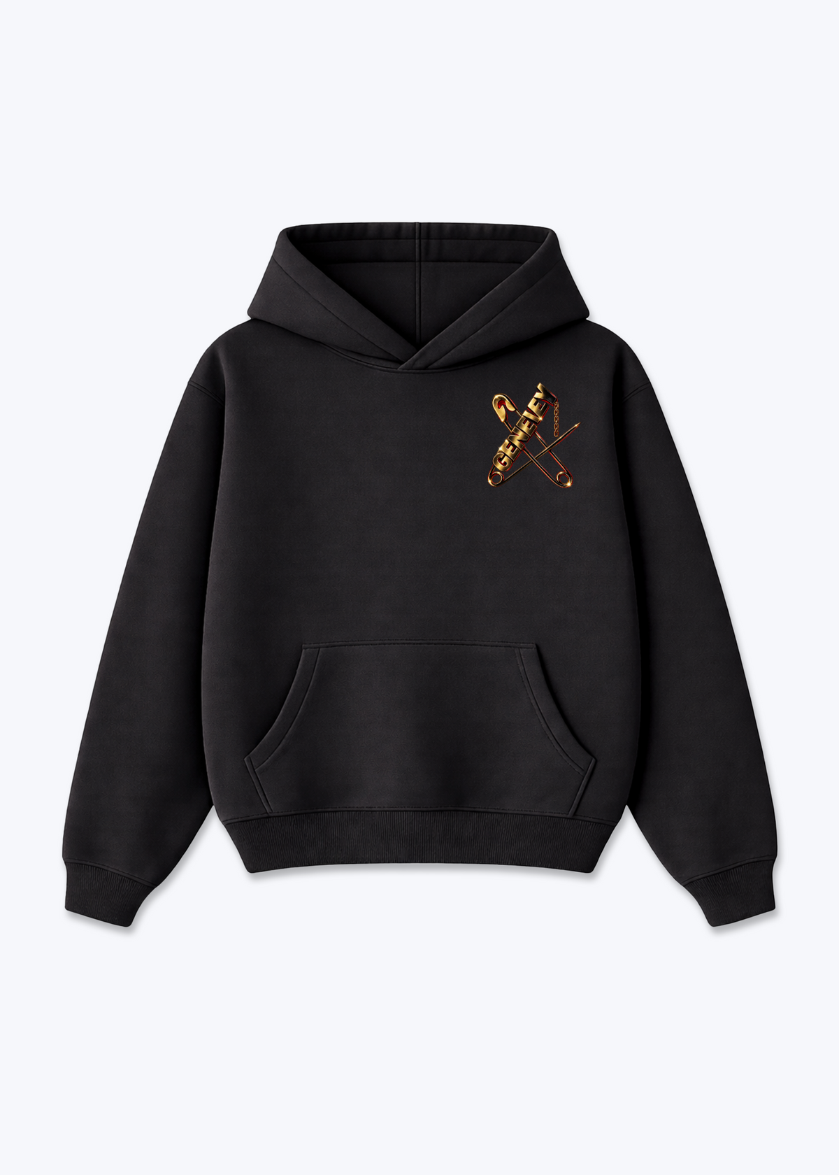 Gèneve Pin Oversized Hoodie - Black Front (Designed)