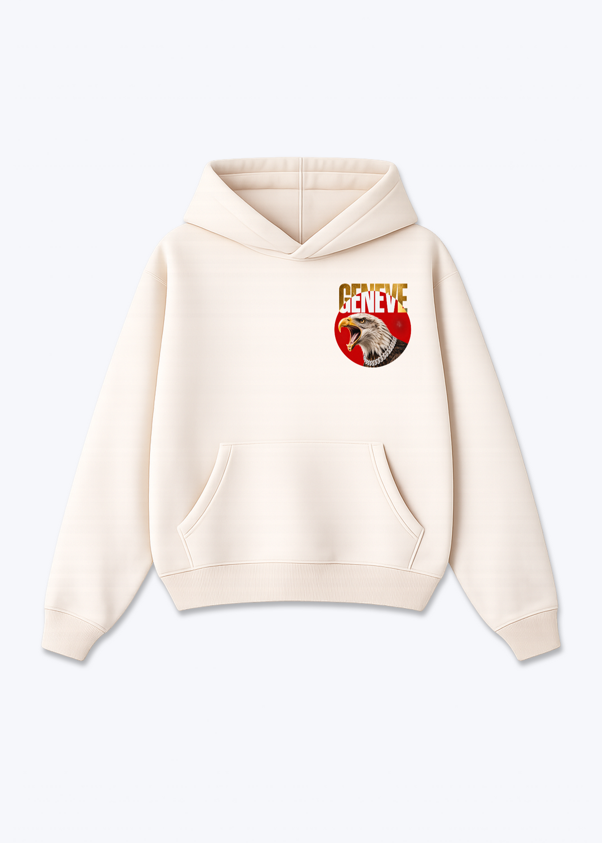 Gèneve Iced Eagle Oversized Hoodie - Beige Front (Designed)